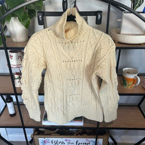Cozy Cream Irish Knit Turtleneck Sweater XS wool